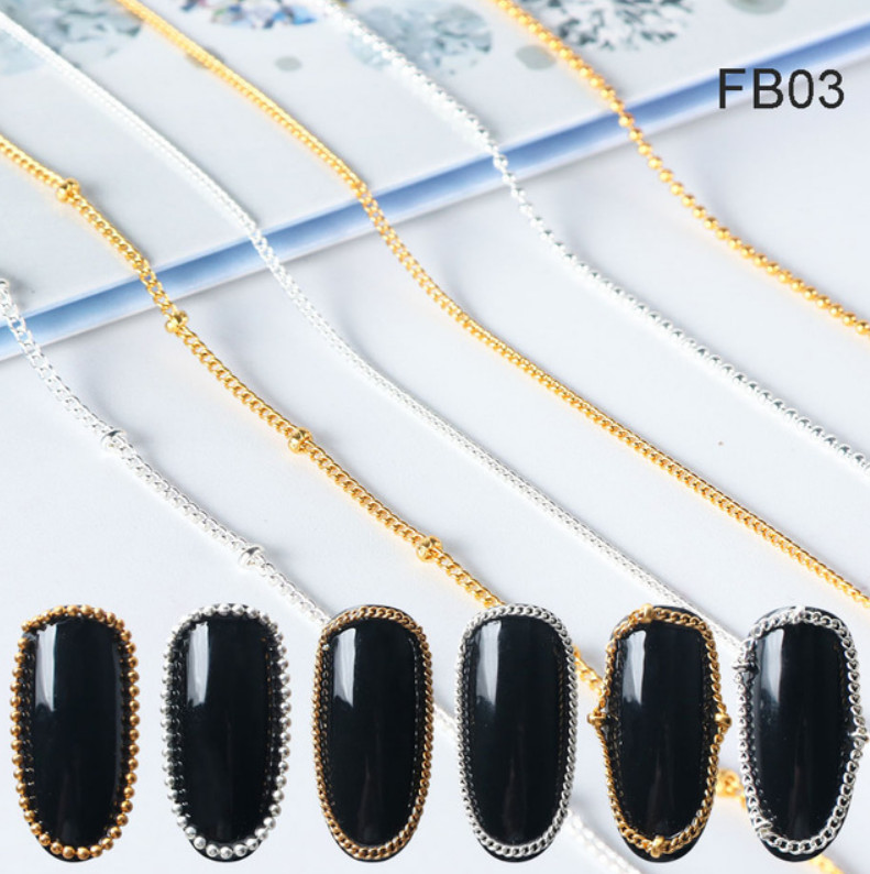 Metal Chain Fashion Gel Manicure DIY Nail Art Decorations Crystal Stud Gold NS16