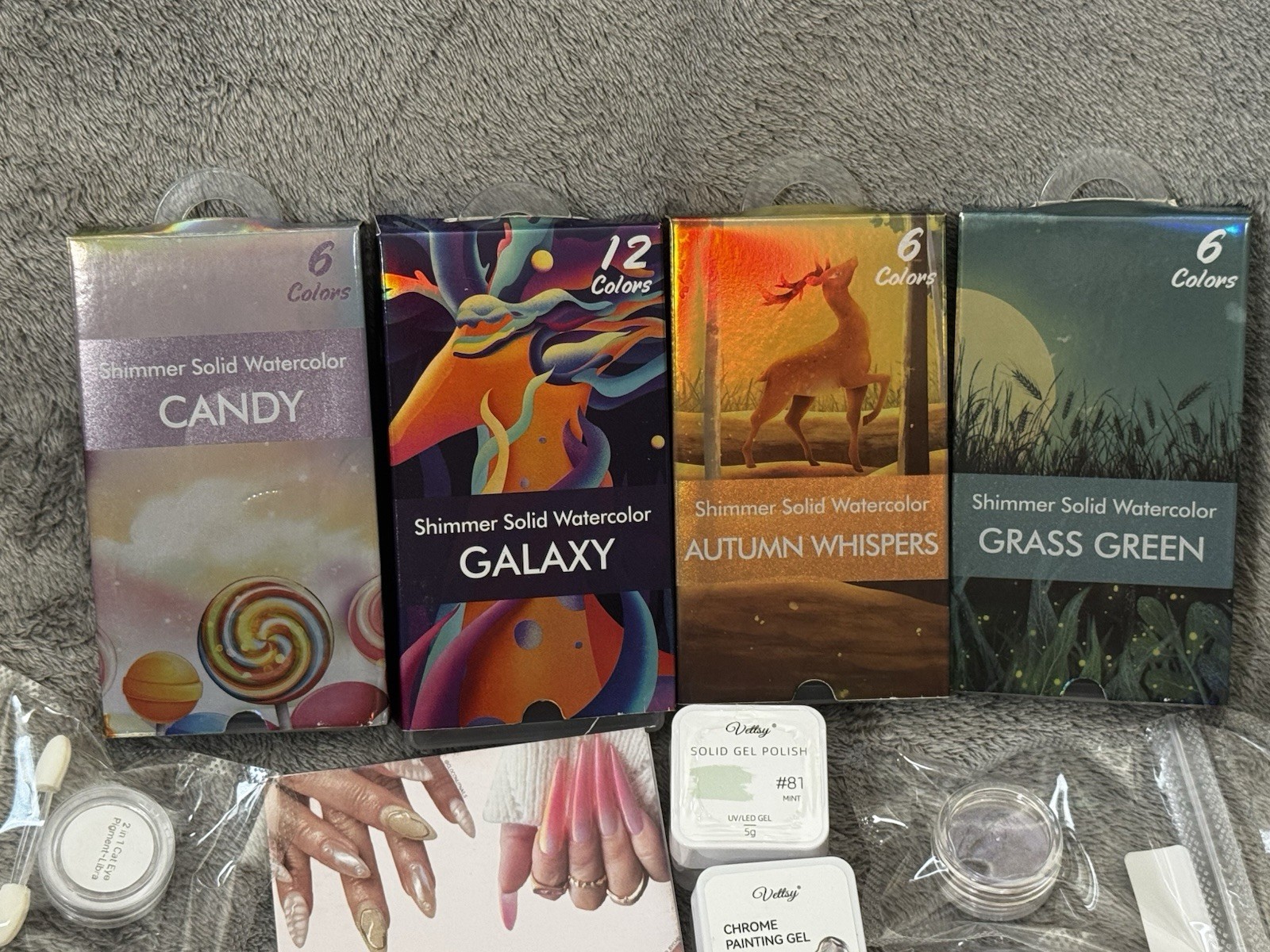 New Vettsy Nail Art Subscription Box Shimmer Solid Watercolors Opal Flakes More