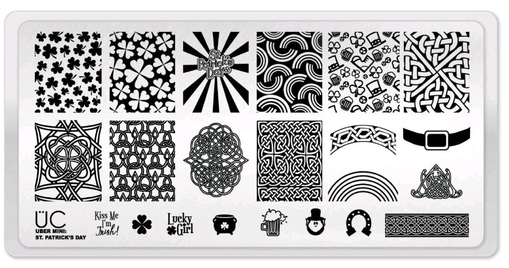 UberChic UC St. Patrick’s Day Nail Stamp Plate Clover Leprechaun Lucky Irish