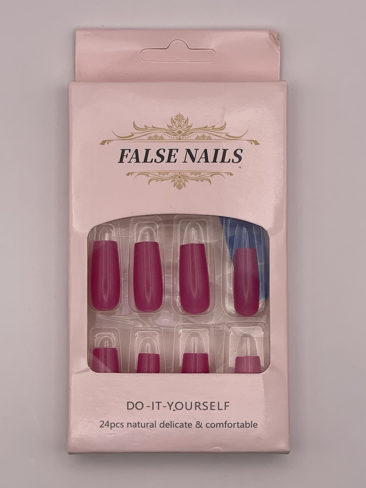 False Nails Do-It Yourself 24 Piece Finger Nail Set – Dark Pink