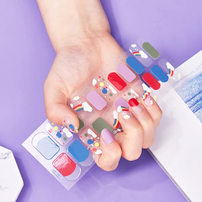 16 Strips Patch Full Cover Wraps Gel Nail Sticker UV Lamp Semi-Cured Manicure