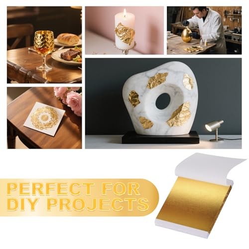 TIPTAP 300PCS Gold Leaf Sheets, 3.15×3.35IN Gold Foil Paper, Gold Flakes,