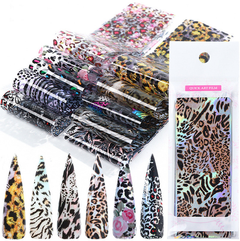 10 pcs Stylish Cheetah Leopard Print Nail Foil Film Transfer Decal Manicure NS46