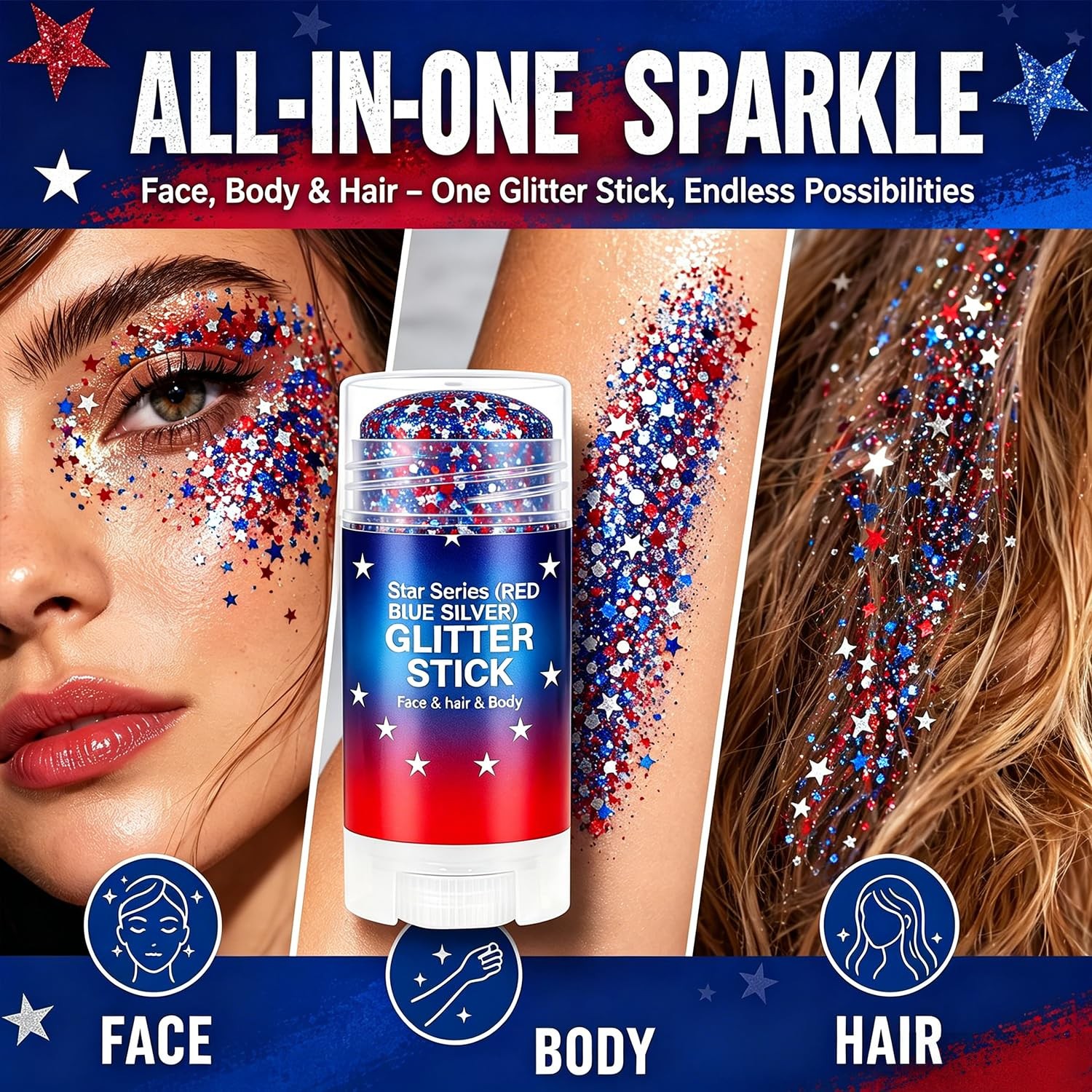 4th of July Glitter Stick, Red White and Blue Glitter Stick, Glitters Stick f…