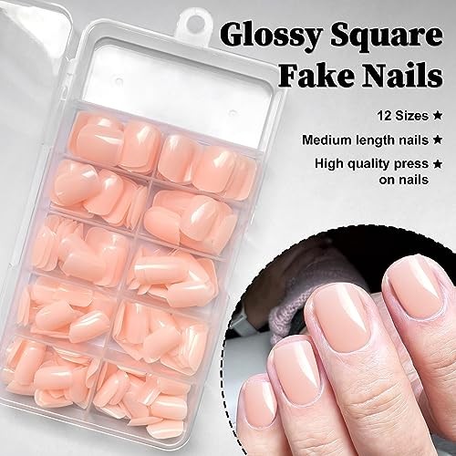 Short Press on Nails 240pc Glossy Press on Nails Short Square Round Point Nude