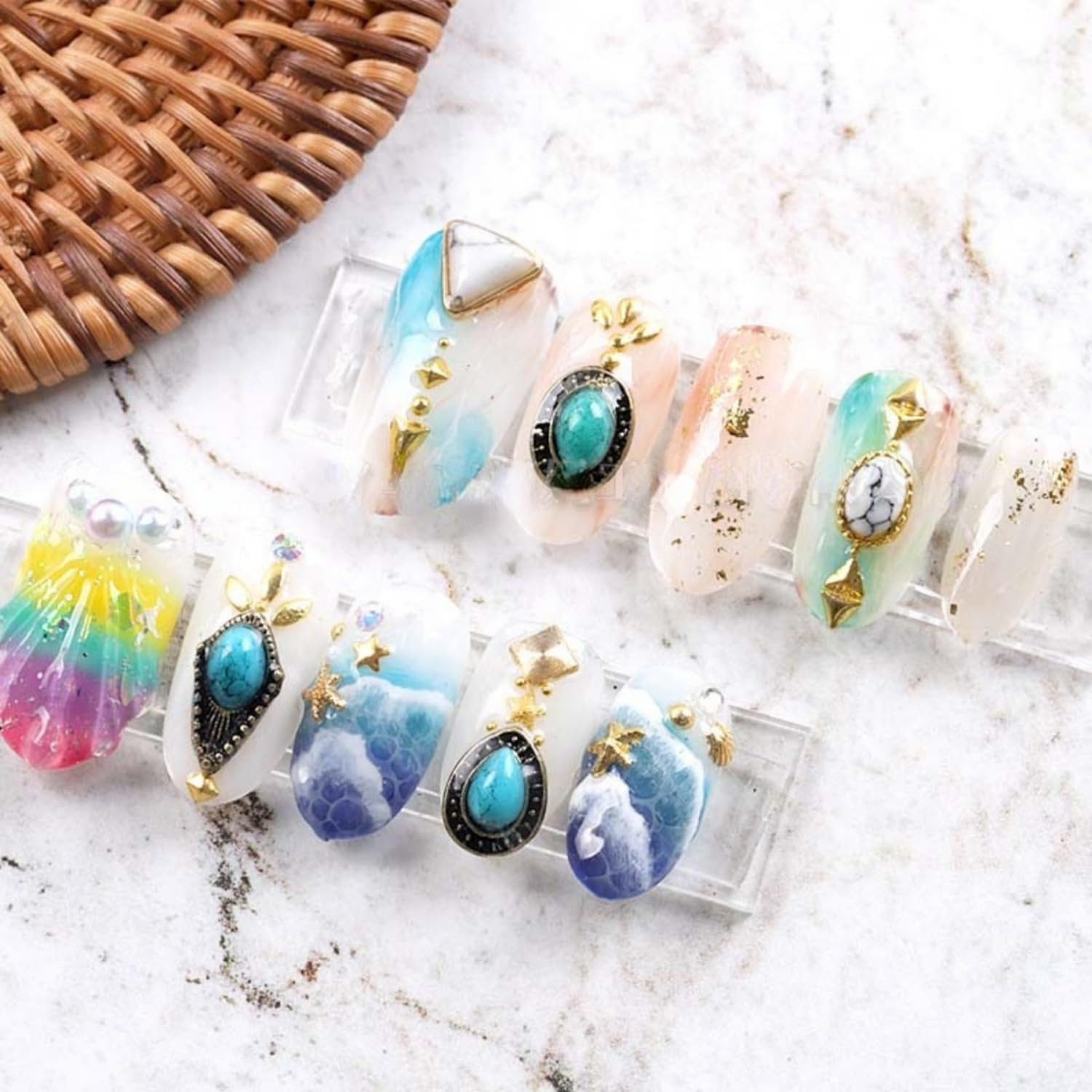 50 PCS Turquoise Nail Ornaments 3D Nail Art Supplies Accessories Western Retro f