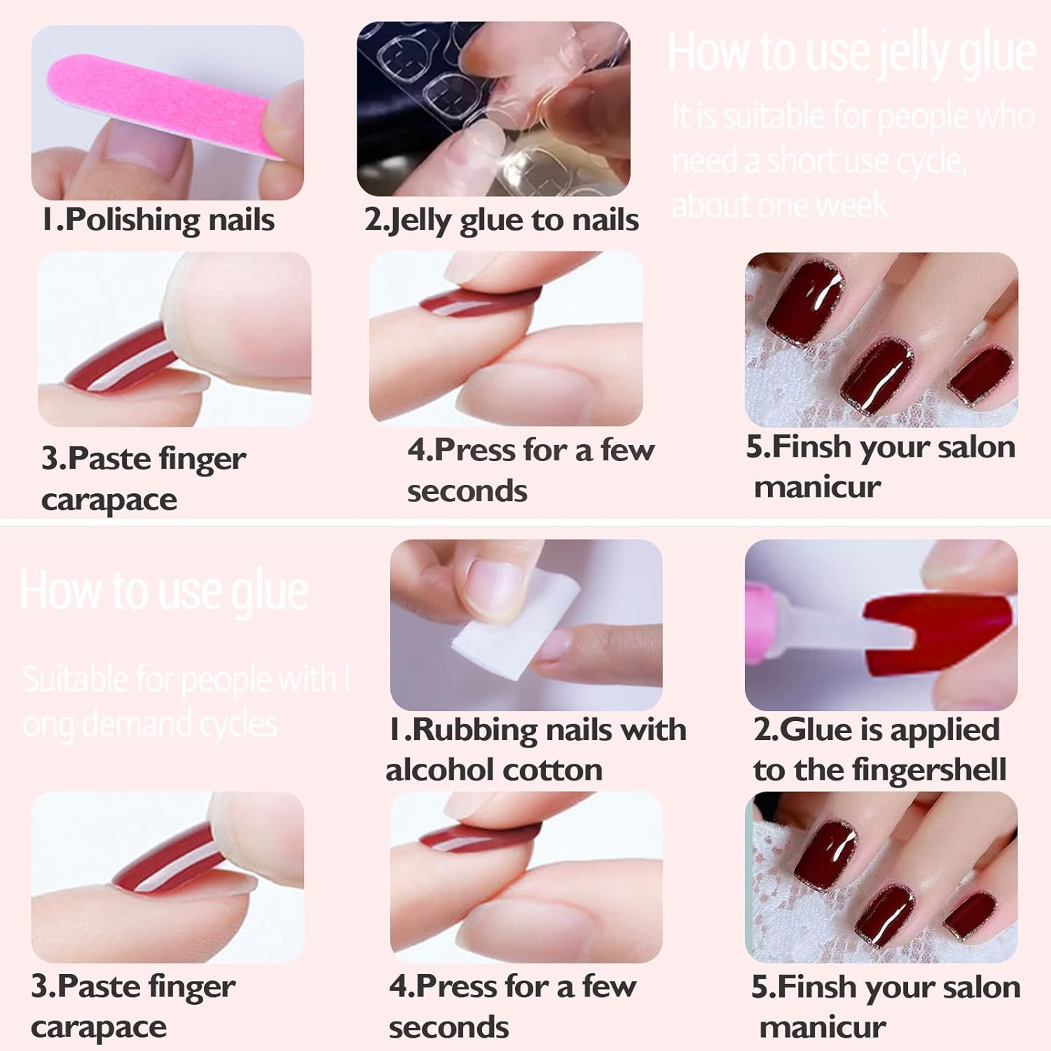 Almond Press on Nails Medium Fake Nails with 3D Ripple Bubble Pink Flower Pearls