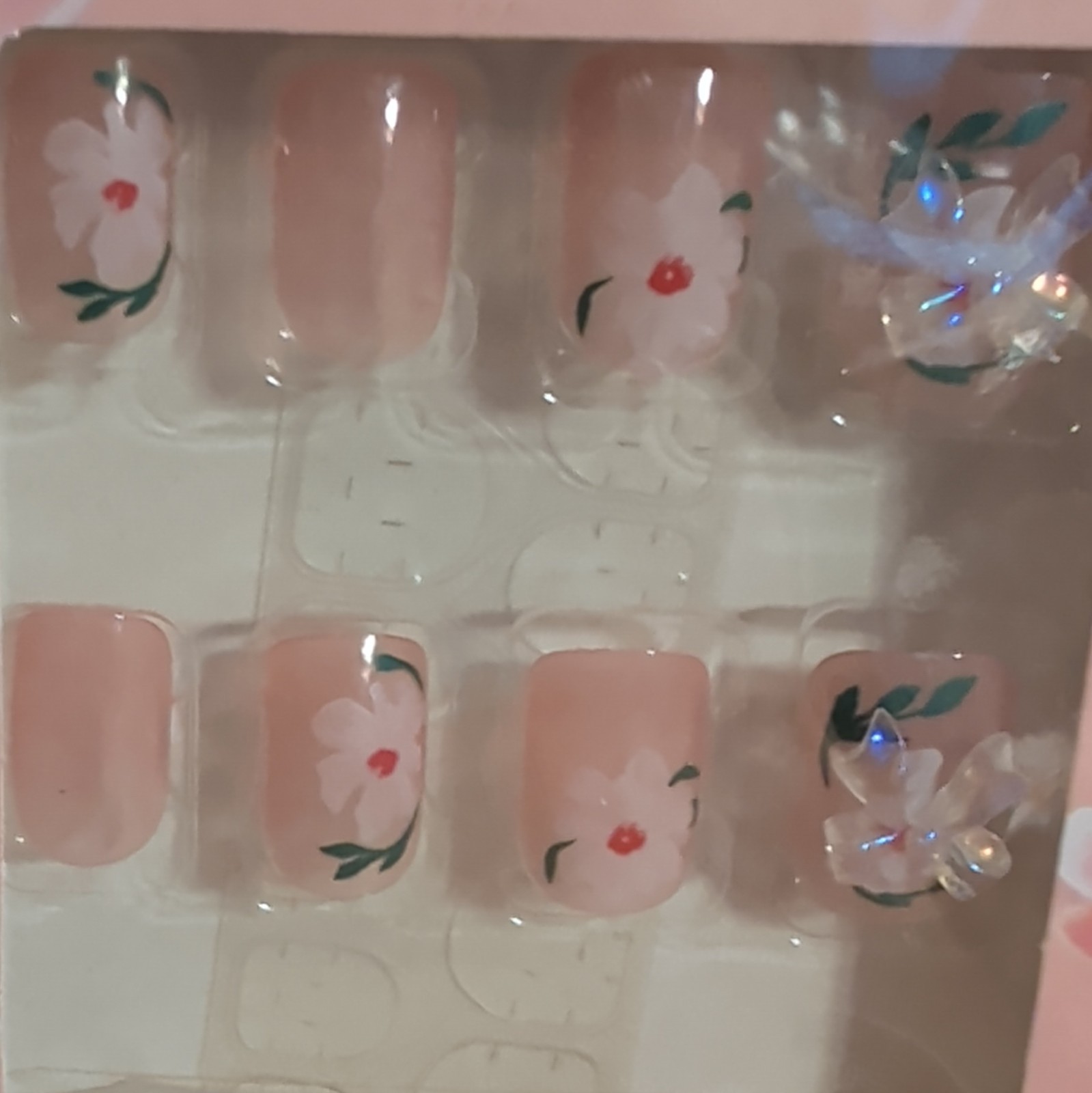 Butterfly Pre-Designed Multicolor Glitter Press-On Nails 12PCS Medium Square