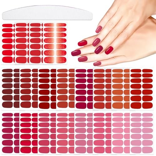 20 Sheets 280 Pcs Red Nail Stickers Full Nail Wraps，Solid Nail Polish Style 4