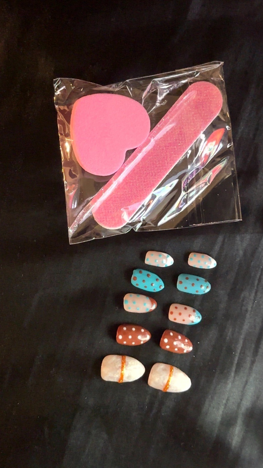 Polka Dot Marble Press-On Nails Short Oval Full Cover Brown Blue White