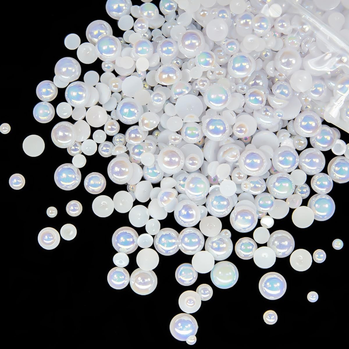 qiipii 51g White AB Half Round Pearls for Crafting 4mm 5mm 6mm 8mm 10mm Mix