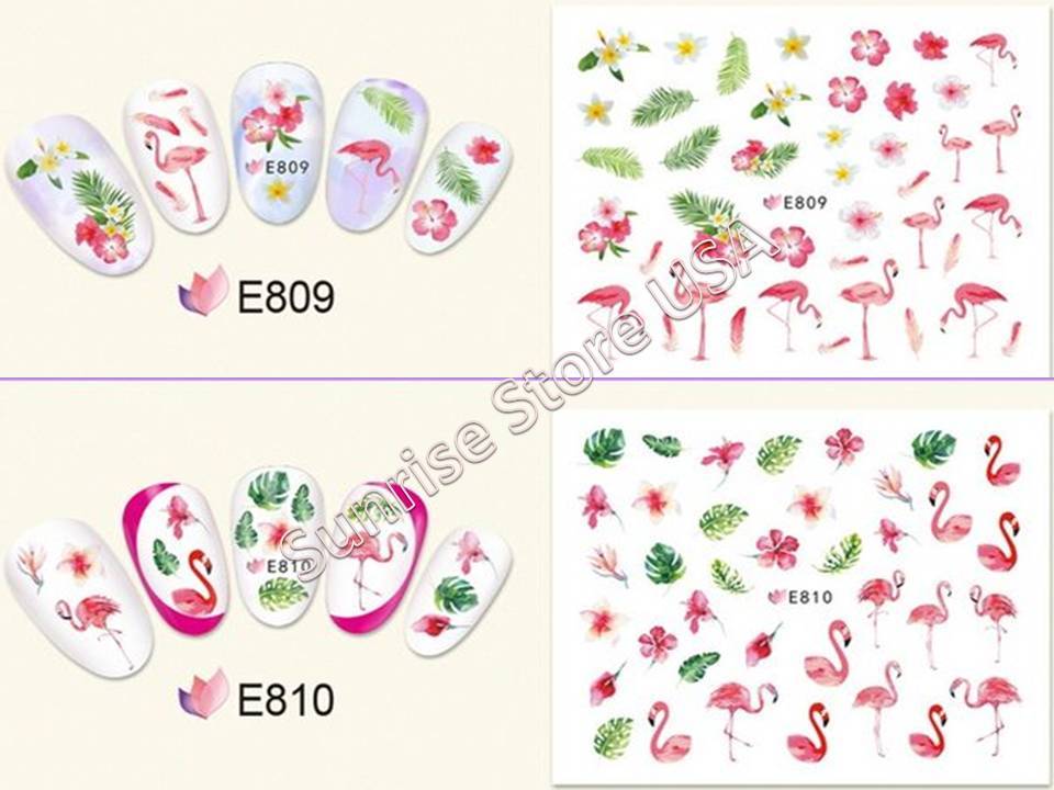 11 Design 3D Nail Art Sticker Summer Palm Tree Flamingo Bird Fruit Flower Decals