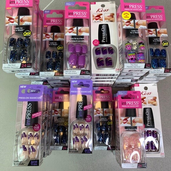 KISS imPRESS Shine Gel Manicure/Press-On Nails 24 Short Nails Choose your Color