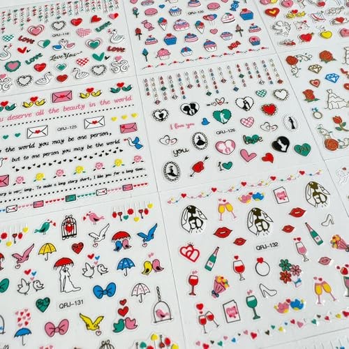 2000Pcs Heart Nail Stickers 3D Self-Adhesive Stickers 1030 Stickers 1030-27
