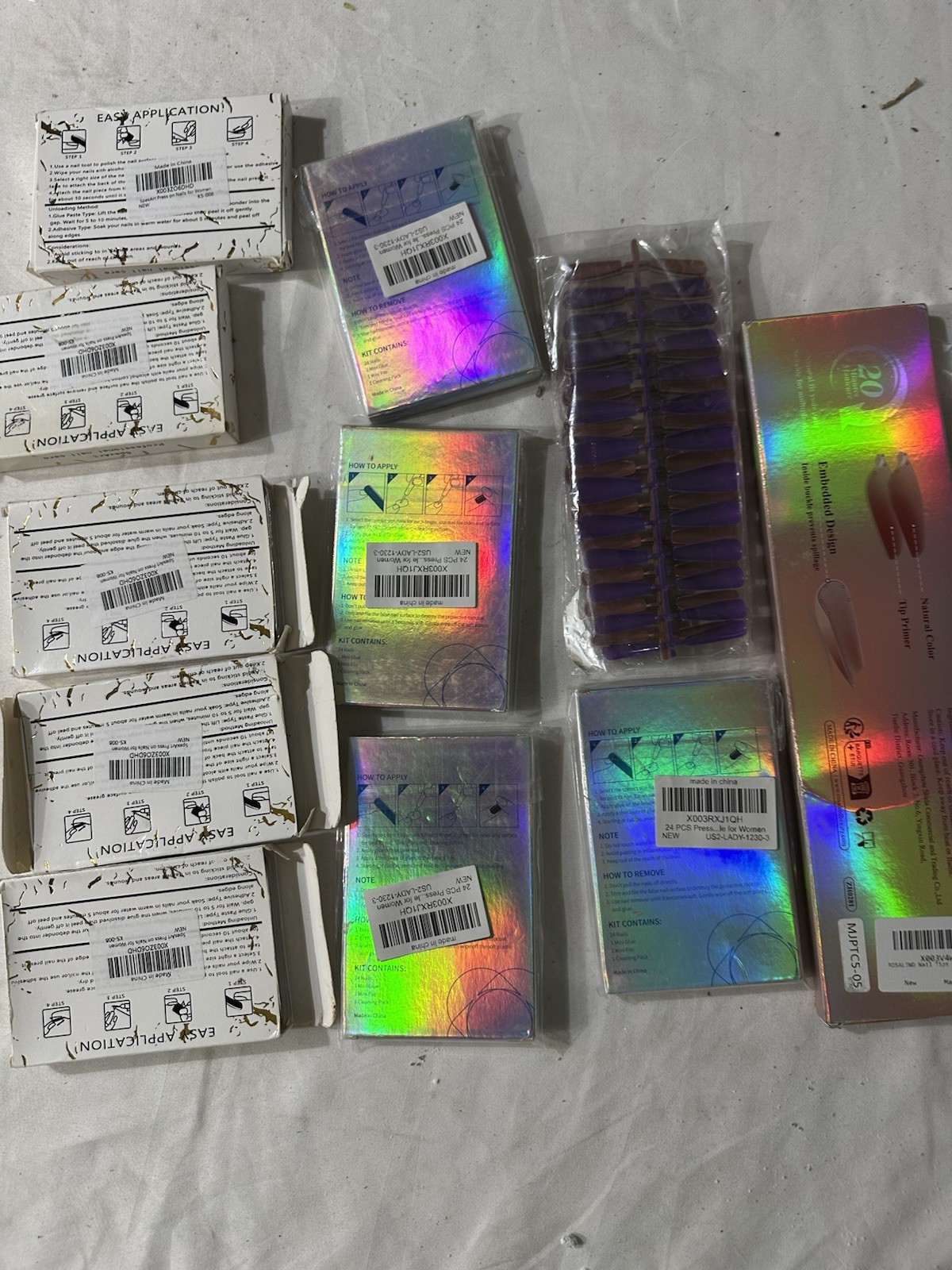 Lot Random Assortment False Fake Press On Nails/Glue Multicolor Pinks
