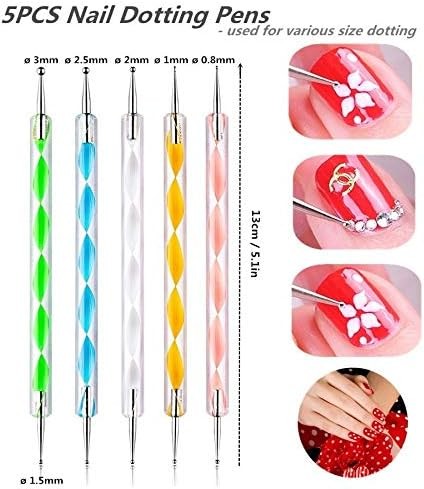 20PCS Nail Art Design Tools, 15PCS Painting Brushes Set (Black) with 5PCS Dottin