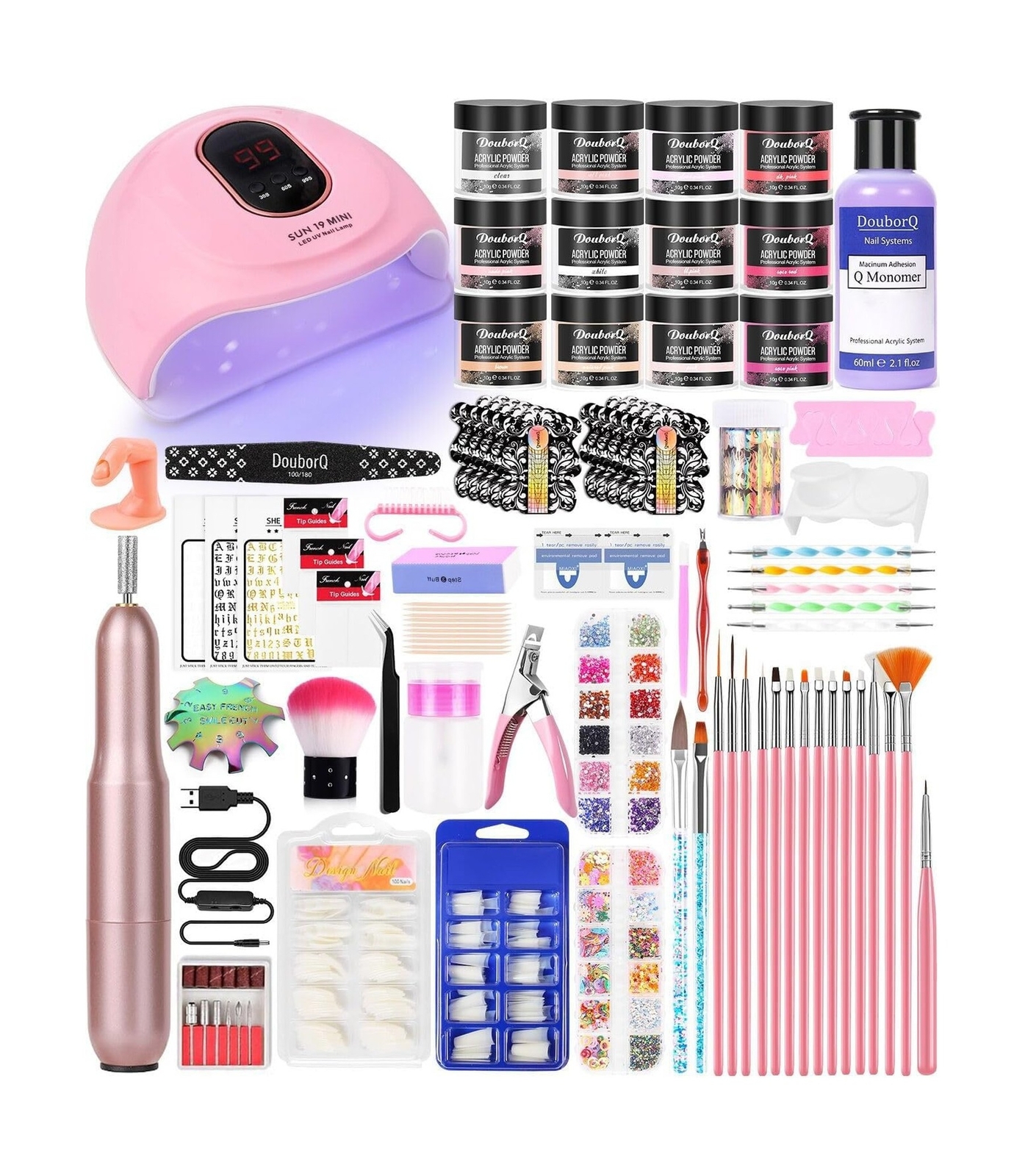 Acrylic Nail Art Kit-Nail Art Manicure Set Acrylic Powder Brush Glitter File …