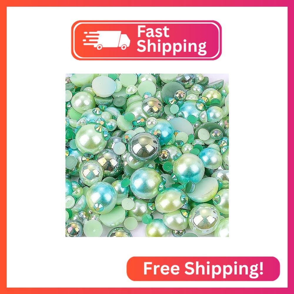 Flatback Pearls Rhinestones for Craft 30g 1400Pcs (2-10mm) Half Round Resin AB C