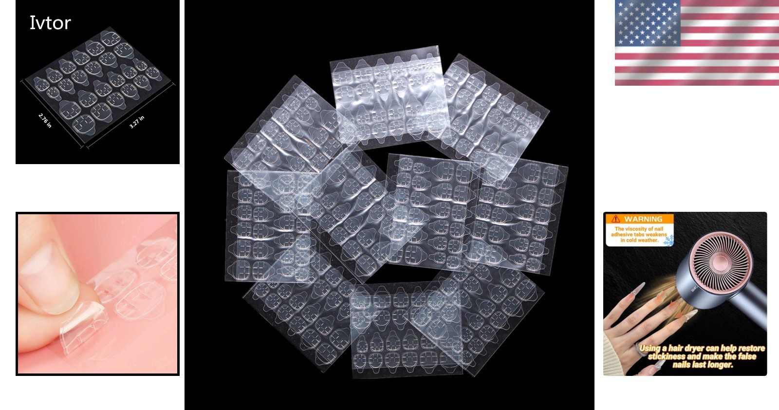 240 Count Press-On Nail Sticky Tabs – 10 Sheets of Waterproof Jelly Adhesives
