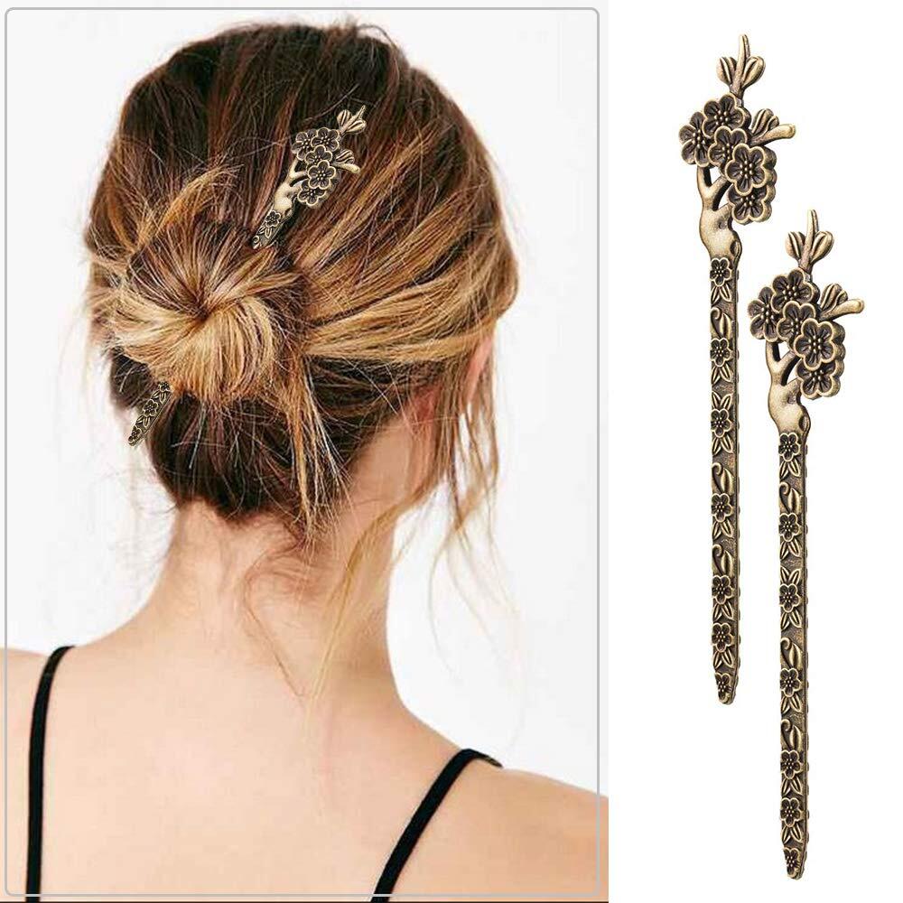 12 Pieces Chinese Women Hair Sticks, AUHOKY 12 Styles Vintage 12Pcs,Bronze
