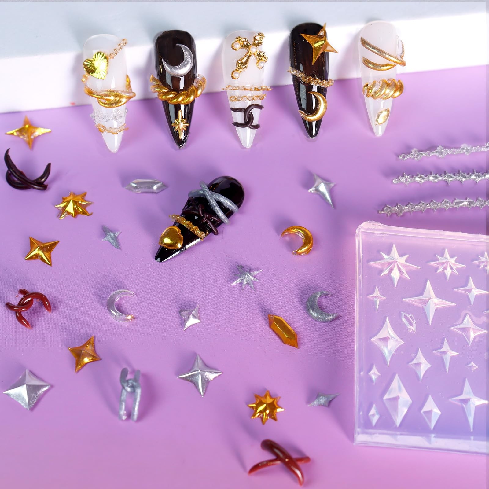 4pcs 3D Chain Silicone Nail Molds, Multiple Shapes Necklace Nail Molds