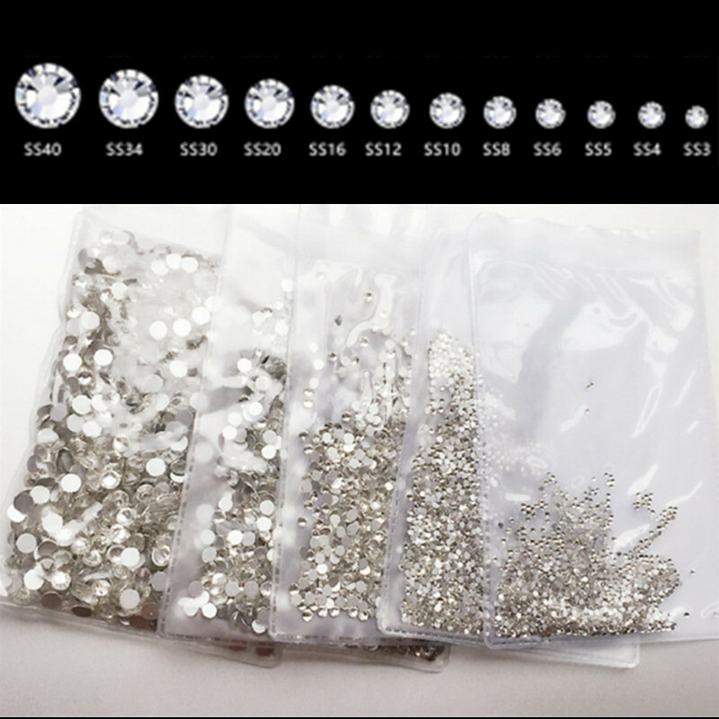 1440 Crystal Clear Glass Nail Art Rhinestones Flatback Non hotfix Strass Stones
