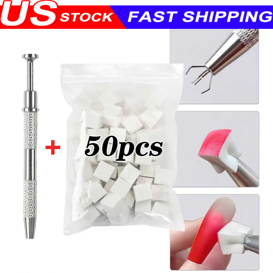 50Pcs Nail Art Soft Sponge With Versatile Portable Grabbing Pen