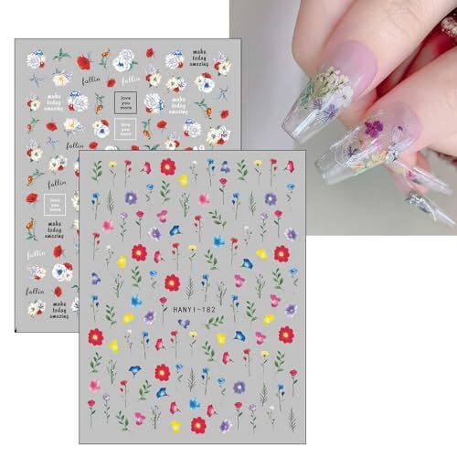 9 Sheets Spring Flower Nail Art Stickers Decals Self-Adhesive Colorful Flower