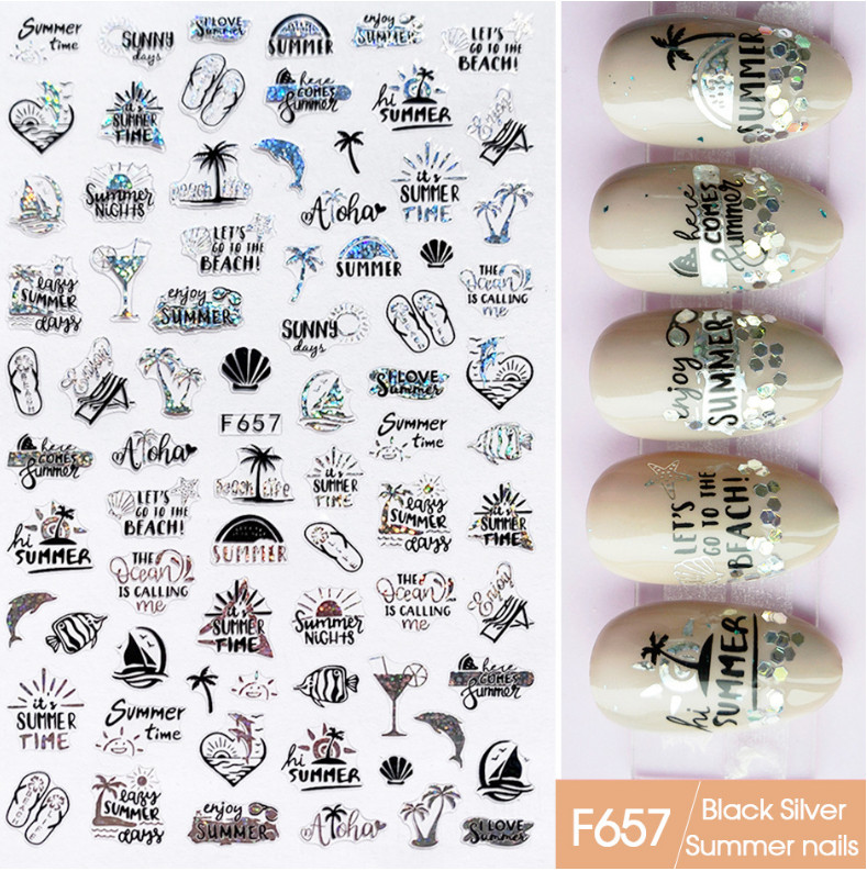 Black White Geometric Leaves 5D Nail Stickers Adhesive Decals Flowers Nail NS5