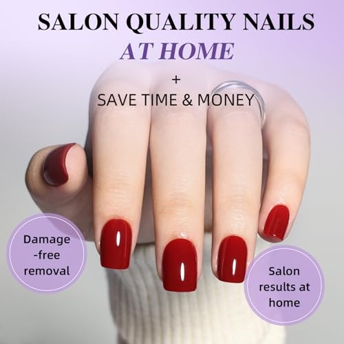Dark Red Press On Nails – Short Square Burgundy Press On Nails for A3-Burgundy