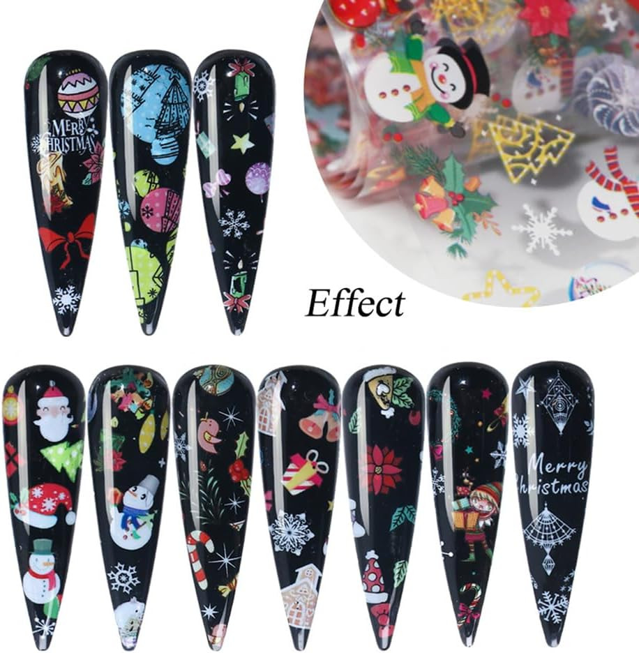 10 Sheets Christmas Nail Art Foils Transfer Stickers Winter Nail Stickers Decals