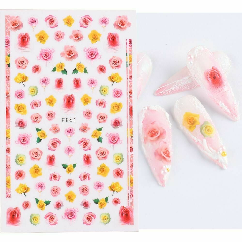 3D Nail Art Sticker Wedding Pink Rose Flower Decal Manicure Peel Stick F861 NS3