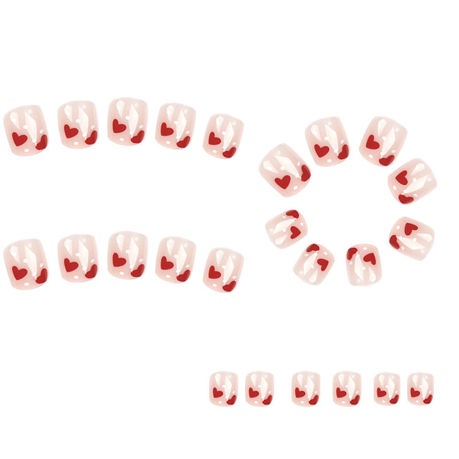 Valentine’S Day Press on Nails Short Square Fake Nails Red Pink Glossy Acrylic N