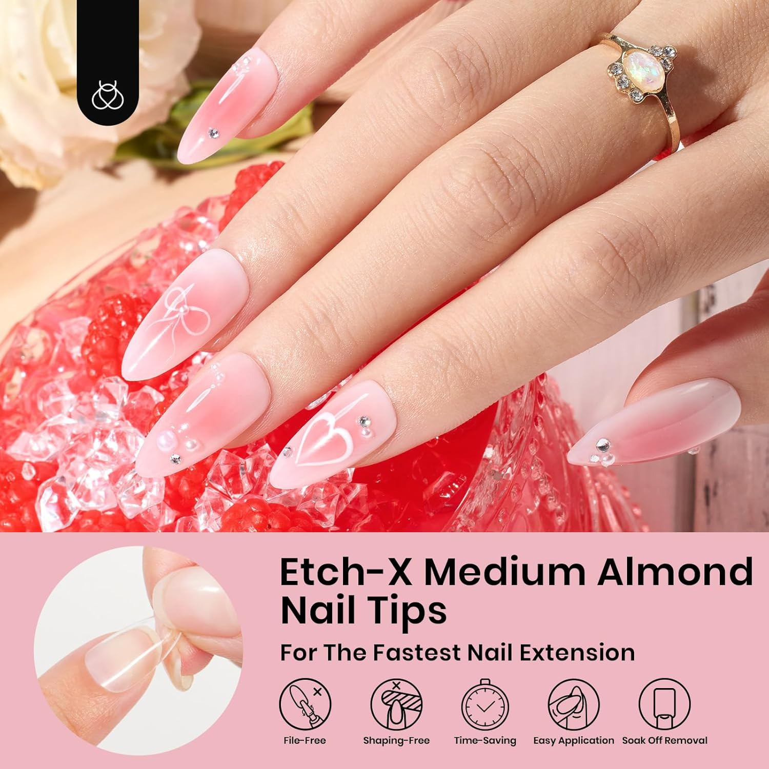Beetles Gel Nail Tips Medium Almond Etch X, 12 Sizes 288 PCS | Half Matte Press