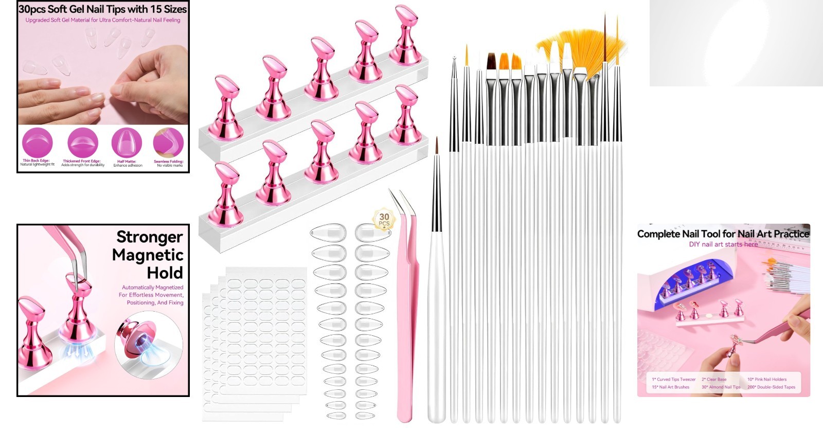 Beginner-Friendly Complete Nail Art Kit: 30 Almond Tips & Tools Included
