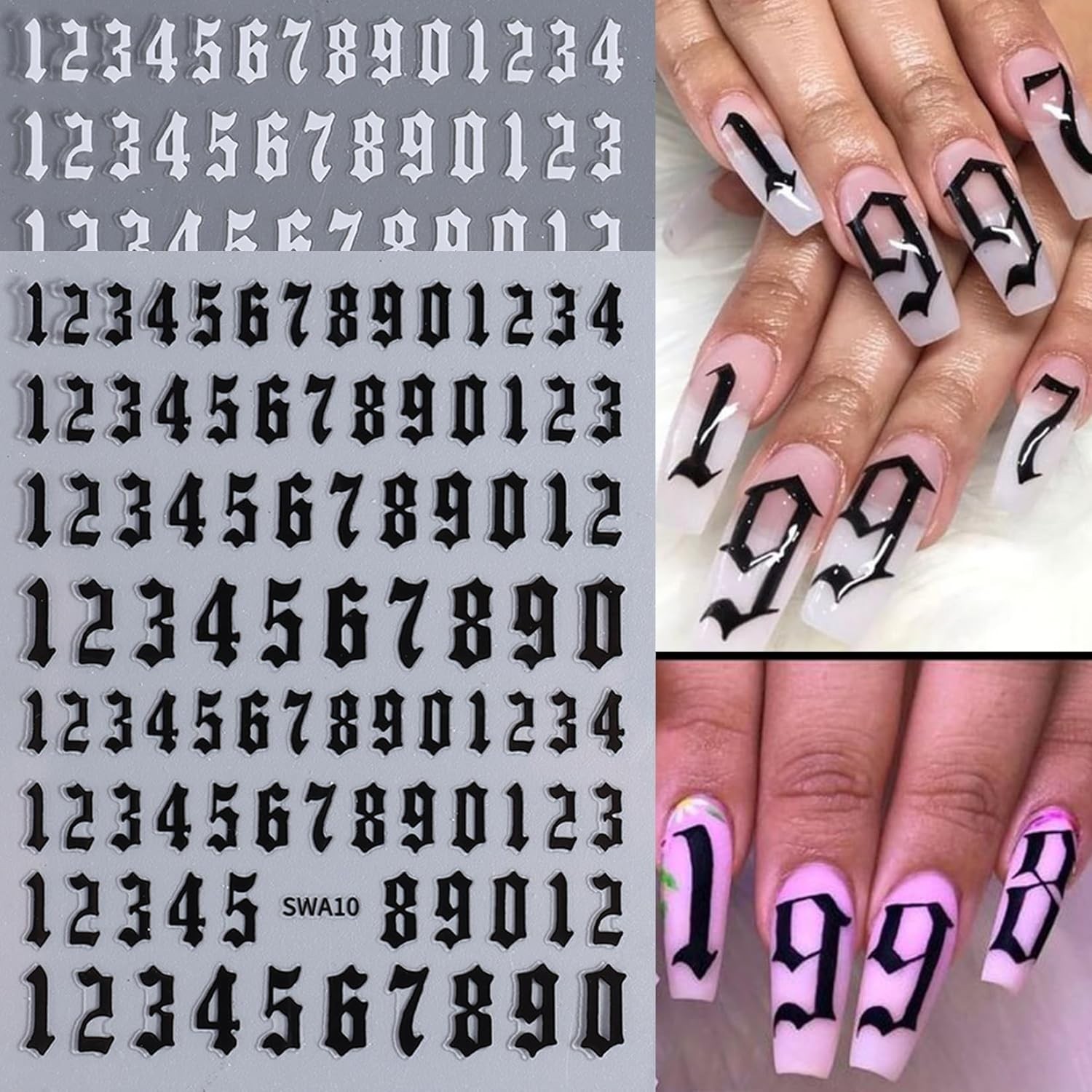 Letters Nail Art Stickers Decals 12 Sheets Alphabet Initial Nail Decals 3D Self-