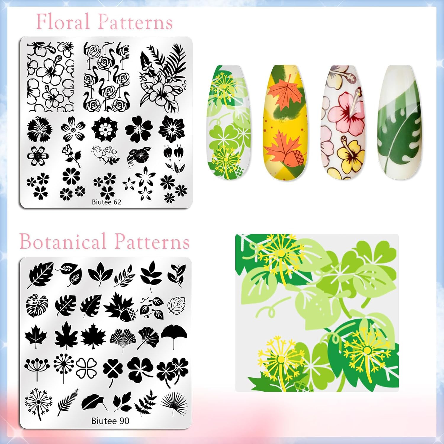 Nail Stamping Kit with 16 Nail Stamping Plates, Clear Jelly Nail Stamper, 2 Scra