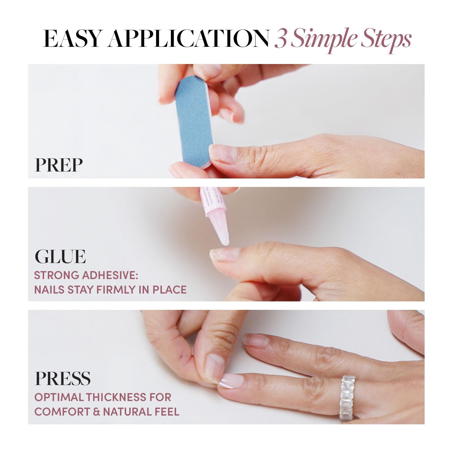 Press on Nails – Goal Getter Medium Almond 30 Nail Kit with Glue – Salon Quality