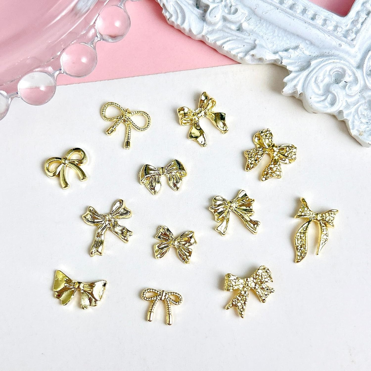 120Pcs Gold Bow Nail Charms, 3D Metal Alloy Bowknot Nail Art Golden Bows Charms