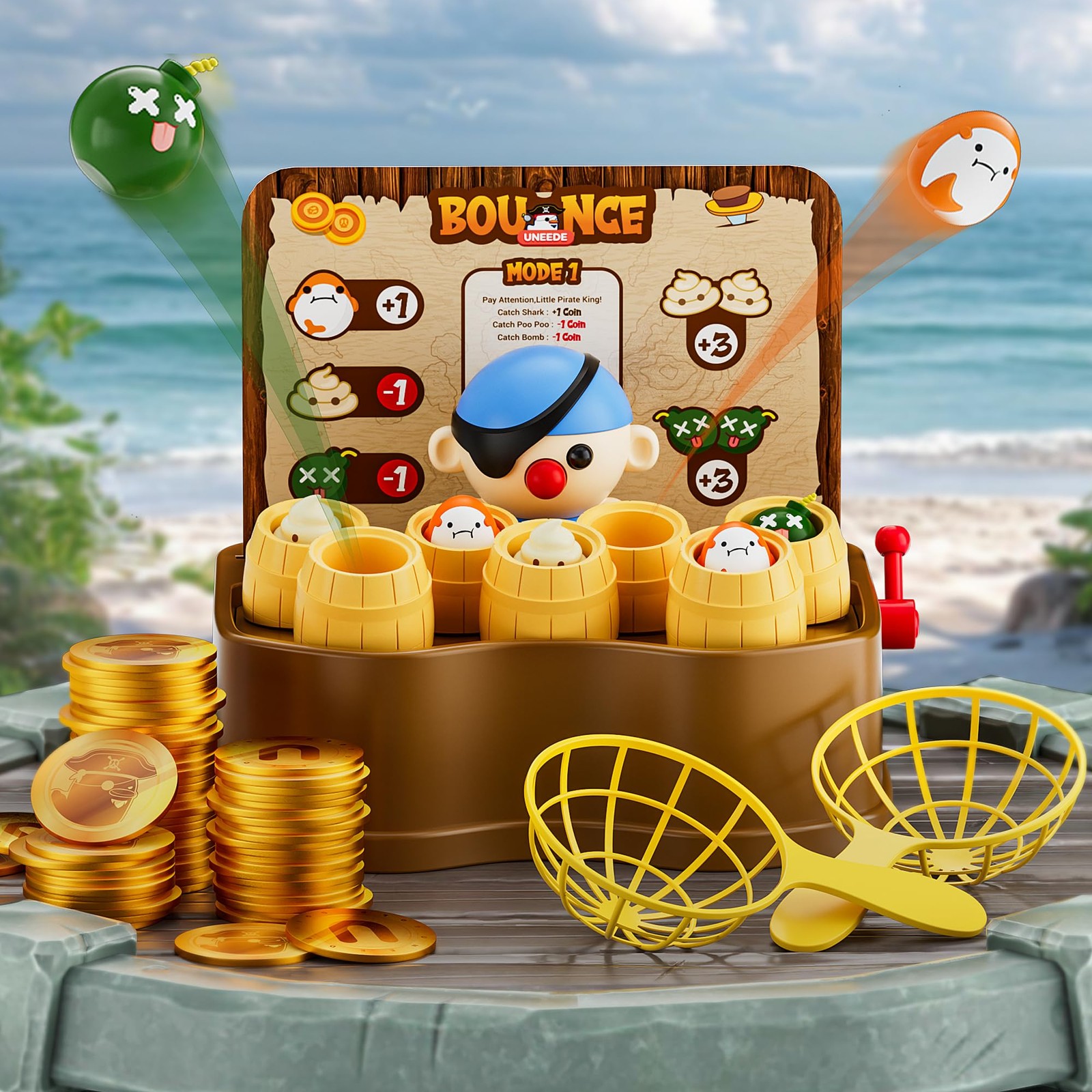UNEEDE Pirate Bounce and Catch Game, Pop Up Toy 8 x 10 x 0.1 inches