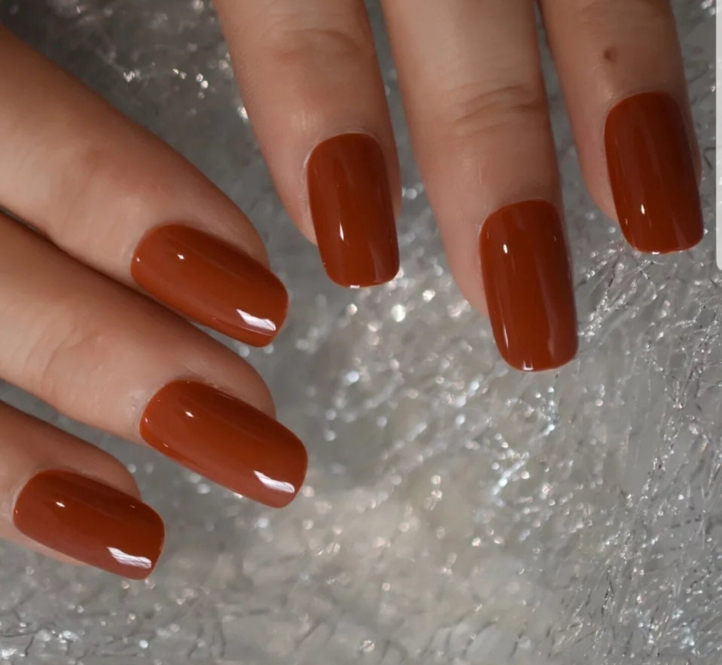 24 Autumn Glaze Burnt umber Medium Square press on Nails Glue on glaze orange