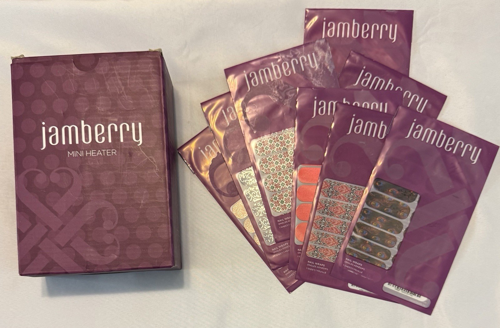 Jamberry Mini Heater NIB & Lot Of 7 Full Sheets + 1 Partial Sheet Of Nail Wraps