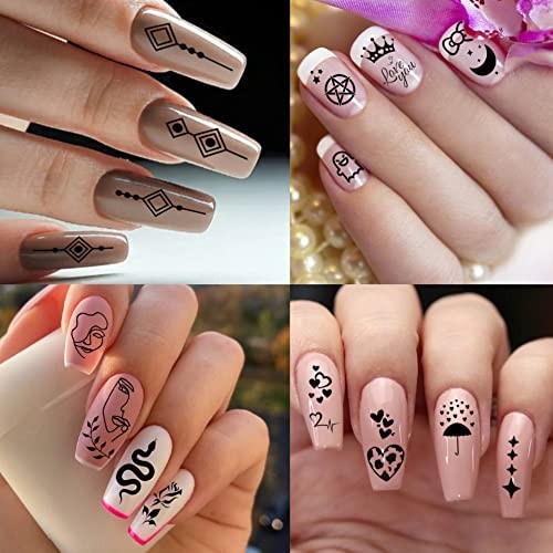 Bilizar 6 Sheets Self-Adhesive Snake Heart Moon Star Nail Art Sticker Decals,