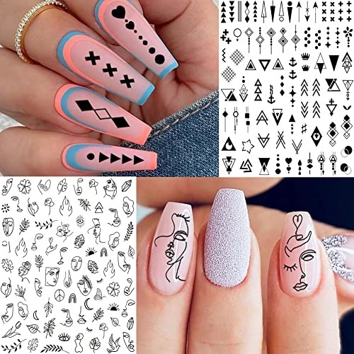Bilizar 6 Sheets Self-Adhesive Snake Heart Moon Star Nail Art Sticker Decals,