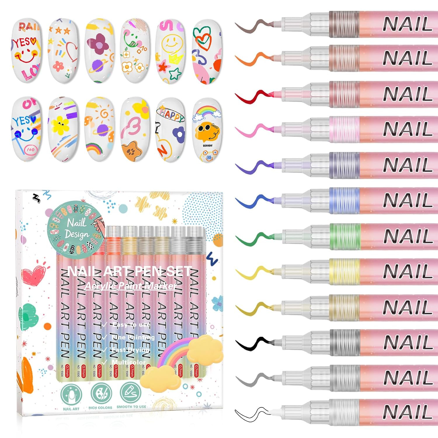 Nail Art Pens Markers Acrylic Paint Nail Polish Pen Drawing Dotting Quick Dry