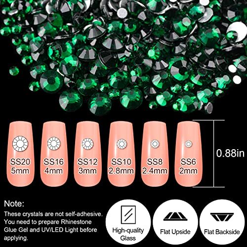 18 Styles Multi-Shaped Glass Gemstones for Nails and 6 Emerald Green Set-2