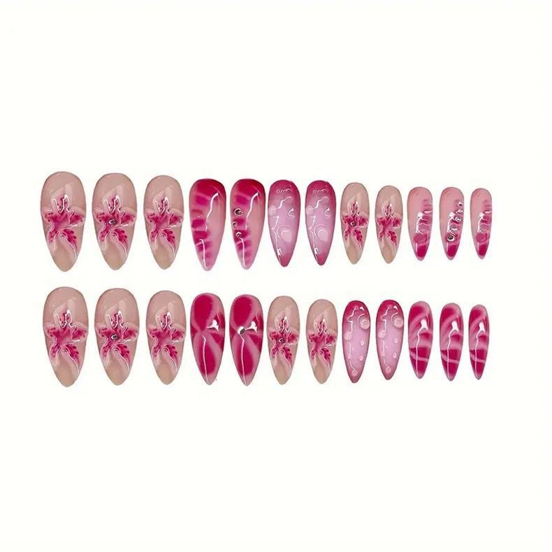 Fashion Almond Press on Nails 3D Star Sweet Removable False Nails