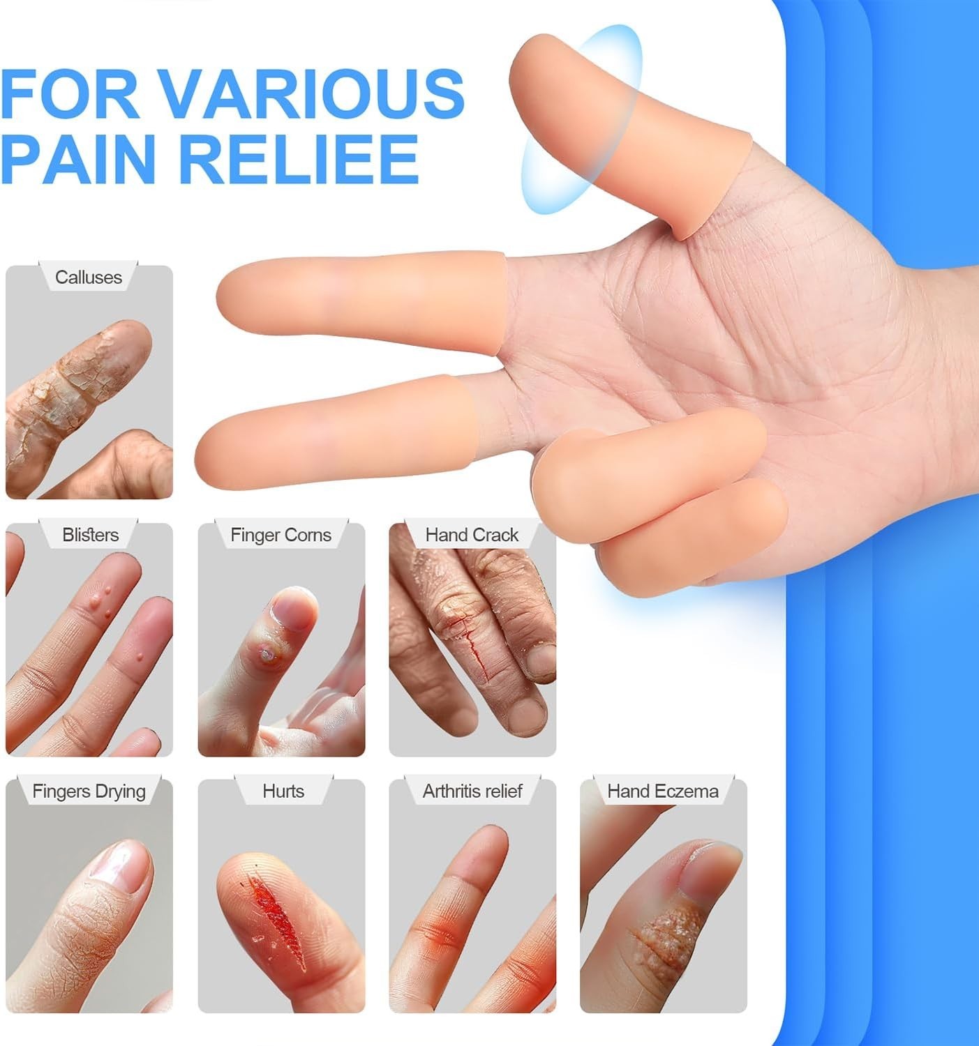 20 Pcs Gel Finger Protectors, Finger Caps Silicone Fingertips Protection, Reuse