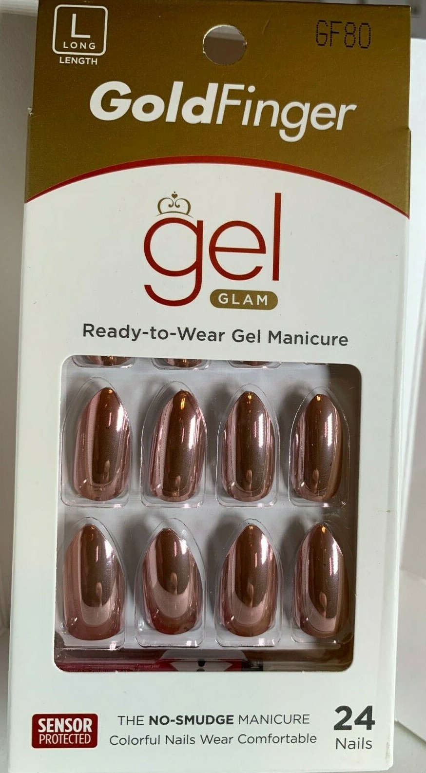 Gold finger Nails Manicure Long Rose Gold Almond shine