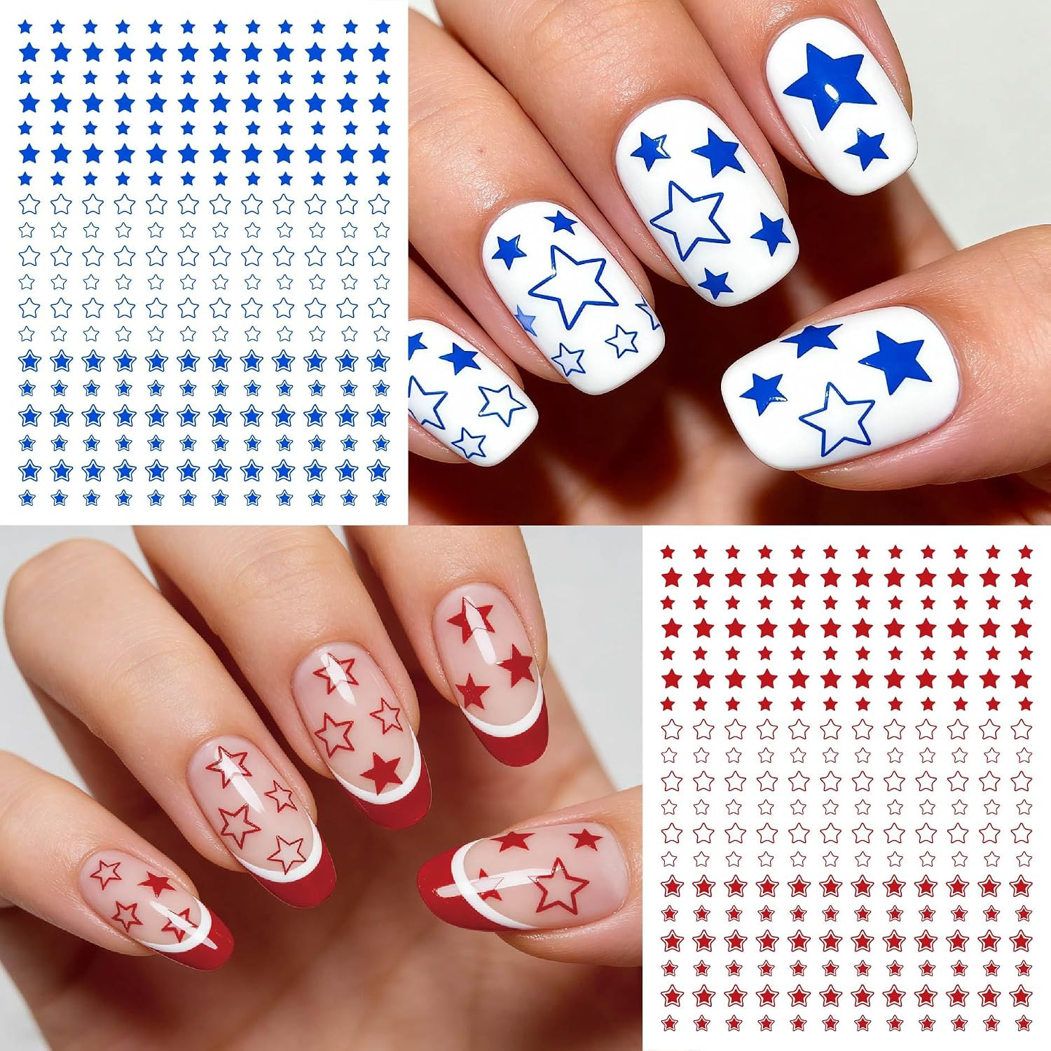 9 Sheets 4Th of July Nail Stickers, Red Blue White Star Nail Decals 3D